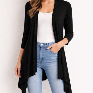 Soma Black Open Front Drape Cardigan XL Soft Stretch Lightweight Layer